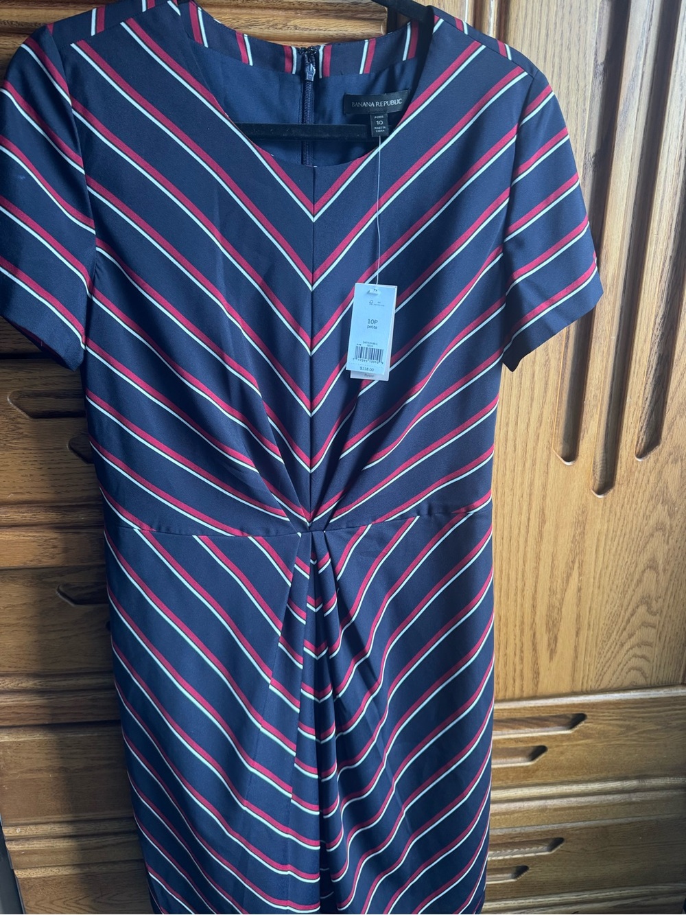 Banana Republic Navy Striped Twist-Front dress size 10 petite